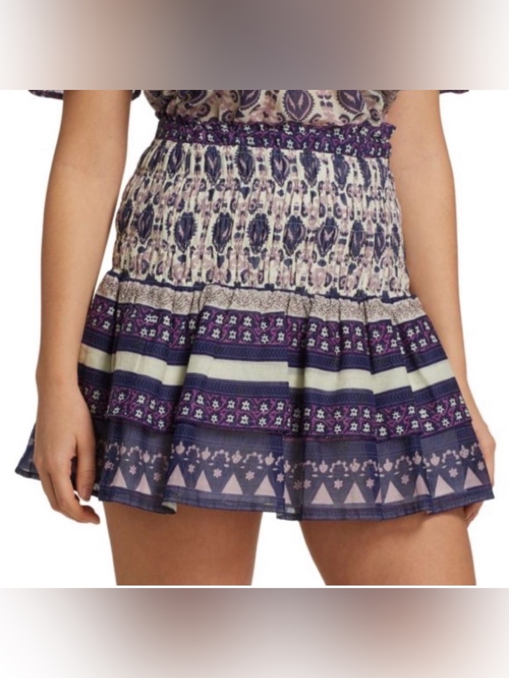 Sea New York Brigette Border Violet Floral Smocked Tiered Mini Skirt